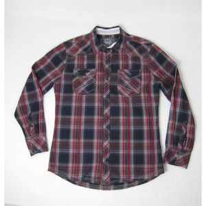 BKE Tailored Fit Long Sleeve Snap Button Buckle Shirt Men's Plaid Red Size L
